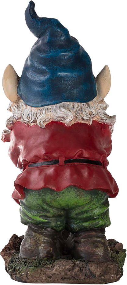 Alpine Corporation 15" Tall Outdoor Garden Gnome Smiling Yard Statue Decoration, Multicolor