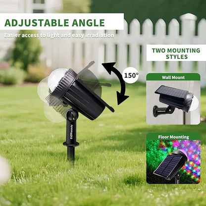 Outdoor Solar RGB Color-Changing Projection Lights, IP65 Waterproof 150° Adjustable LED Landscape Spotlights for Yard & Party Decoration