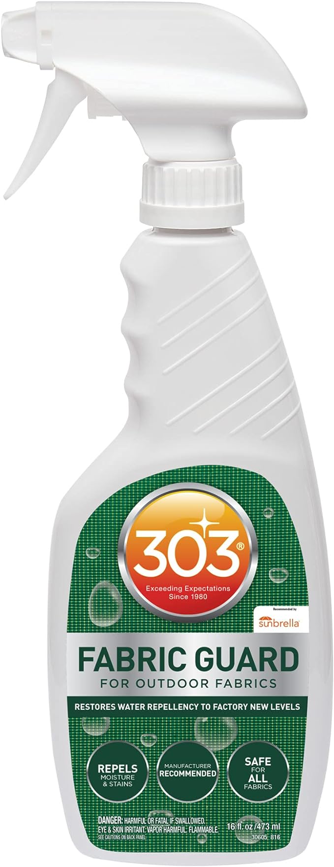 303 Fabric Guard Water Repellent for Outdoor Fabrics, 16 oz | Restores water and stain resistance on outdoor fabric, canvas, cushions, and upholstery.