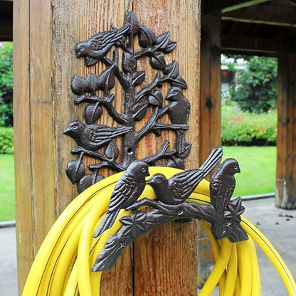 Garden Hose Holder Cast Iron Heavy Duty Water Hose Hanger, Outside Wall Mount, Solid Metal Decorative Rack/Organizer/Stand, Easy to Install, Hold Up to 50/75/100 ft (Hose holder - Hummingbird)