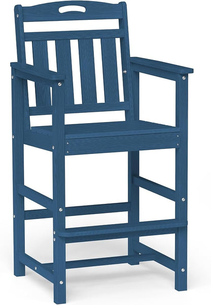 Ciokea Oversized Tall Bar Chair, HDPE Adirondack Outdoor Bar Chair with Footrest, All-Weather Barstool with High Back for Balcony, Bistro, Porch, Deck, Pool, Backyard, Navy Blue