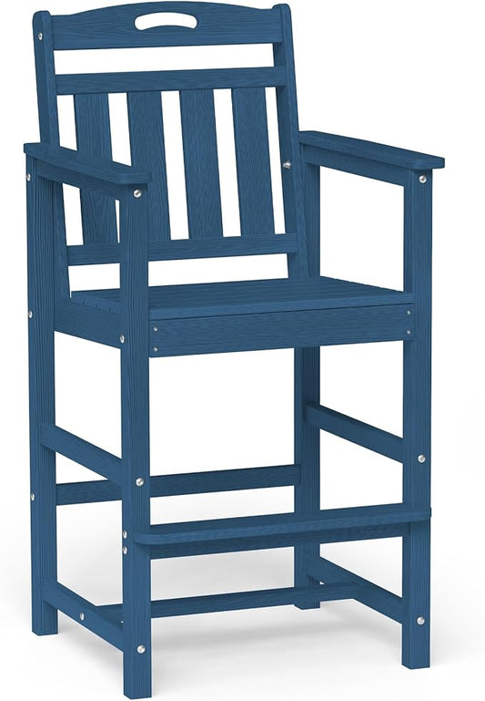 Ciokea Oversized Tall Bar Chair, HDPE Adirondack Outdoor Bar Chair with Footrest, All-Weather Barstool with High Back for Balcony, Bistro, Porch, Deck, Pool, Backyard, Navy Blue