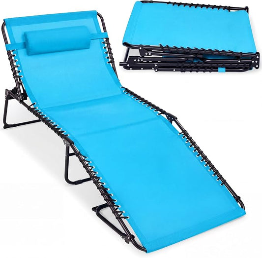 Best Choice Products Extra Wide Patio Chaise Lounge Chair, Portable Outdoor Folding Recliner for Lawn, w/ 8 Positions, Handles, 440lb Capacity - Light Blue