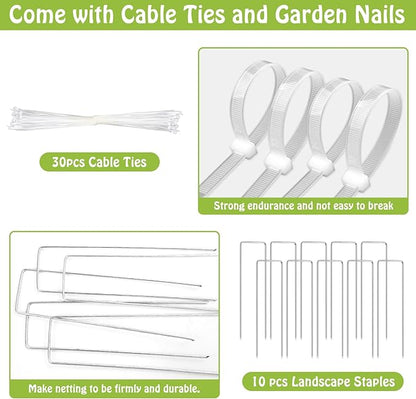 Mckanti 10x30FT Garden Mesh Netting, Fine Plant Covers with 30Pcs Cable Ties & 10Pcs Nails, Bed Netting Cover for Plants, Vegetables, Greenhouse, Patio Barrier Net