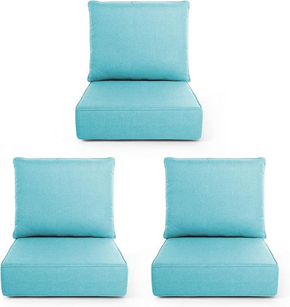 Outdoor Chair Cushions, 6 Inch Thick Patio Seat & Back Cushions Set with Removable Cover, Waterproof Patio Cushions for Outdoor Furniture, 24 x 24 Inch, Sky Blue 3-Set