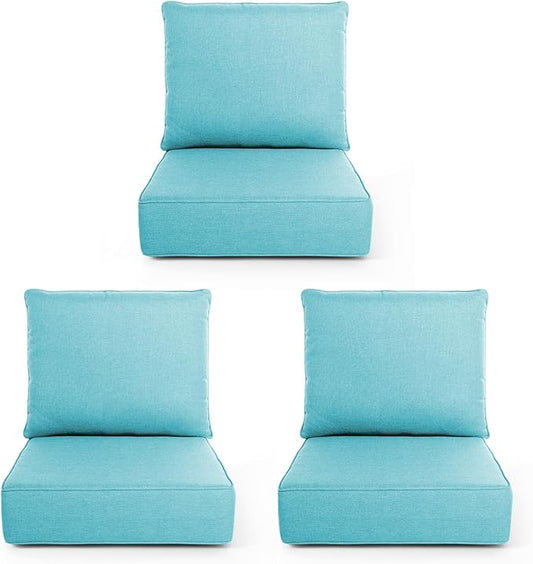 Outdoor Chair Cushions, 6 Inch Thick Patio Seat & Back Cushions Set with Removable Cover, Waterproof Patio Cushions for Outdoor Furniture, 22 x 24 Inch, Sky Blue 3-Set