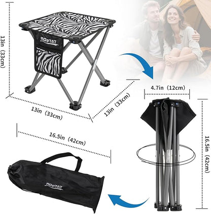 Roptat Portable Folding Compact Lightweight Camping Stool Seat for Camping Fishing Hiking Gardening Outdoor Walking Backpacking Travelling and Beach with Carry Bag (Zebra)