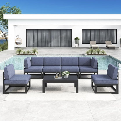 LayinSun Large Aluminum Patio Furniture Set, 7 Pieces Modern Outdoor Conversation Set Sectional Metal Sofa Set with Olefin Cushion
