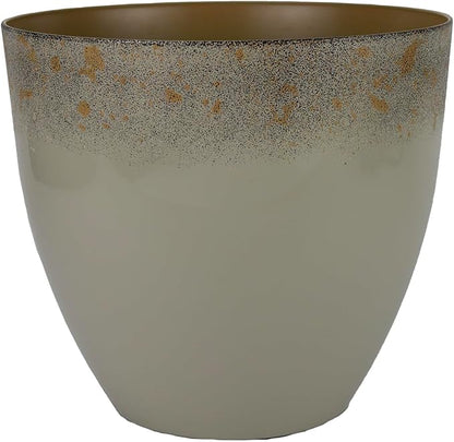 The HC Companies 11.5 Inch Seabrook Decorative Round Planter - Lightweight Premium Resin Plant Pot with a Ceramic Look for Indoor Outdoor Use, Weathered Greige