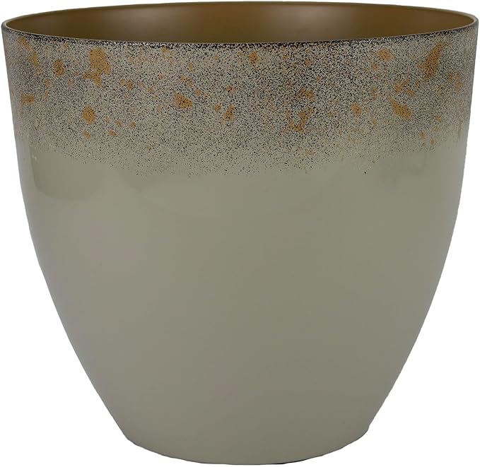 The HC Companies 13 Inch Seabrook Decorative Round Planter - Lightweight Premium Resin Plant Pot with a Ceramic Look for Indoor Outdoor Use, Weathered Greige