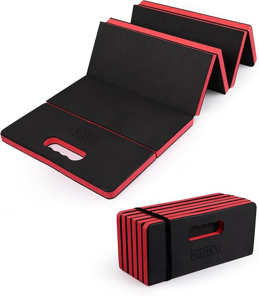 Foldable Extra Thick Kneeling Pad, 44.9 * 15.8 * 0.9" Portable EVA Foam Mechanic Mat for Garage, Gardening, Yardwork, Workshop, Red & Black