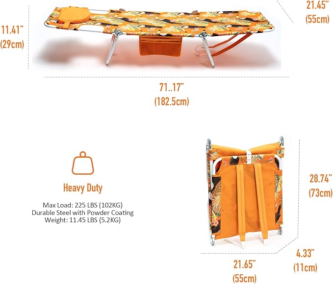 SUNNYFEEL Lay Flat Tanning Chair with Face Down Hole & Arm Slots, Backpack Beach Lounge Chair, 5-Position Folding Sunbathing Chair, 300 LBS Heavy Duty, 72" L x 22" W for Beach, Pool, Camping