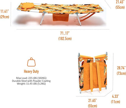 SUNNYFEEL Lay Flat Tanning Chair with Face Down Hole & Arm Slots, Backpack Beach Lounge Chair, 5-Position Folding Sunbathing Chair, 300 LBS Heavy Duty, 72" L x 22" W for Beach, Pool, Camping