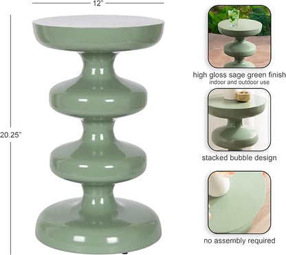 Kate and Laurel Fondi Modern Metal Round Side Table, 12 x 12 x 21, Green, Dorm Living Room Stacked Bubble End Table for Use as Bedroom Nightstand or Outdoor Patio Decor Option