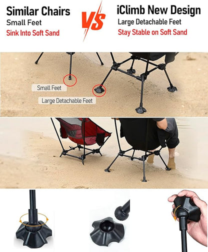 iClimb Ultralight Compact Camping Folding Beach Chair with Anti-Sinking Large Feet (Yellow - Triangular Frame High Back)
