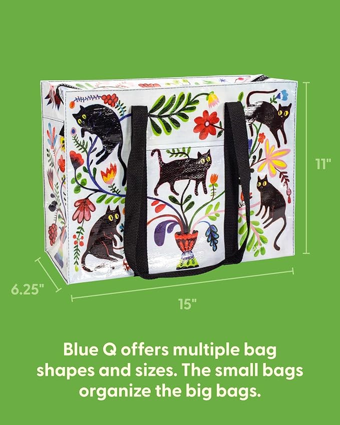 Blue Q Reusable Shoulder Tote Bag – Carry Everywhere Bag with a Hefty Zipper, Durable, Fun Design, 95% Recycled Material