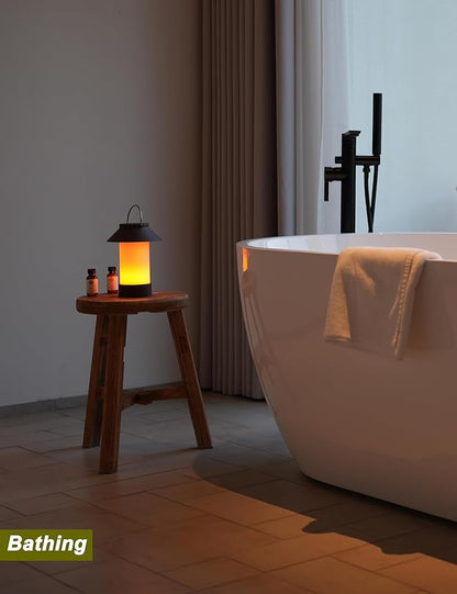 Rechargeable Outdoor Lantern Waterproof, Dimmable Warm White & Flickering Flame Mood Light, Portable Cordless Table Lamp for Patio/Camping/Shower/Emergency Power Outage (White)