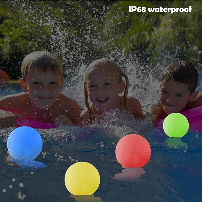 Waterproof 4-Inch LED Floating Pool Lights, Rechargeable Orb Night Light for Kids, 16 RGBW Colors Light Up Ball, Hot Tub Lights, Pool Accessories, Remote Control (1Pack)
