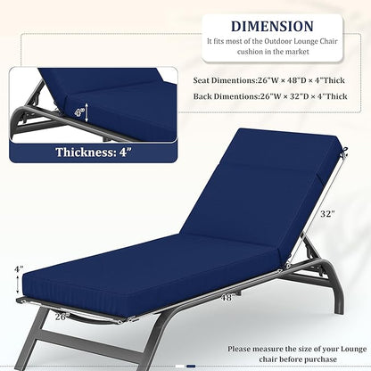 Chaise Lounge Cushions Outdoor, 80" L X 26" W X 4" D Lounge Chair Cushions for Outdoor Furniture, High-Density Foam Outdoor Chaise Cushion-Waterproof Fade-Resistant ThickPatio lounge chair cushion