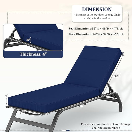 Chaise Lounge Cushions Outdoor, 80" L X 26" W X 4" D Lounge Chair Cushions for Outdoor Furniture, High-Density Foam Outdoor Chaise Cushion-Waterproof Fade-Resistant ThickPatio lounge chair cushion