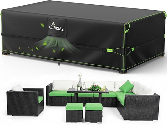 UIRWAY 600D Outdoor Furniture Covers-Upgraded 5 Layers Tough Oxford fabric Waterproof Patio Table Cover for Outside Table and Chairs with Triple-Layer Windproof Design Fits 136" L x 74" W x 28" H