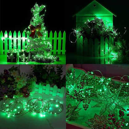 YEGUO 4 Pack Green Solar Fairy Lights, Each 33ft 100 LED Christmas Lights Outdoor Waterproof, 8 Modes Sliver Wire Solar String Lights