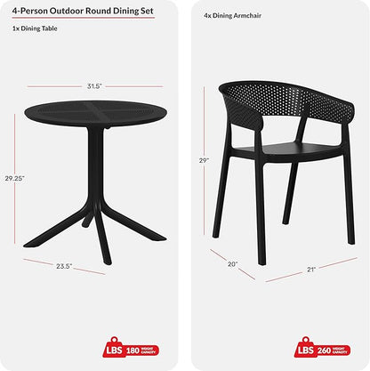 Costaelm Dining Table Set for 4, HDPE Patio Round Dining Table and Stackable Chair, Kitchen & Dining Room Sets All Weather for Backyard Porch Poolside, Olive Green