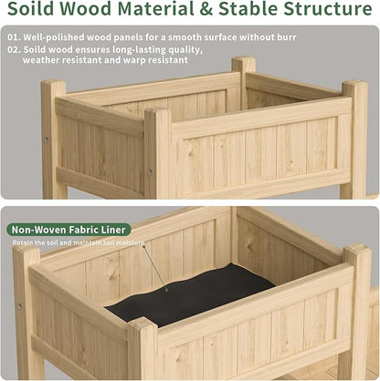 Extra Large Wooden Raised Garden Bed with Legs & Storage Shelf 3 Tier Outdoor Elevated Planter Box for Patios/Herbs/Flowers/Vegetables, Easy Assembly, Natural
