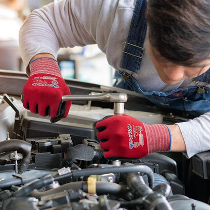 KAYGO Safety Work Gloves MicroFoam Nitrile Coated-3 Pairs, KG18NB,Seamless Knit Nylon Glove with Black Micro-Foam Nitrile Grip,Ideal for General Purpose,Automotive,Home Improvement,Red medium