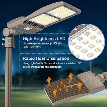 480V 320W LED Parking Lot Light 44800LM, 5000K LED Shoebox Light with Slip Fitter, UL DLC Listed, IP65 Waterproof Commercial Street Area Lighting for Parking Lot, Gym, Driveway