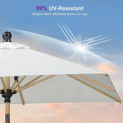PURPLE LEAF 8' x 8' Square Patio Umbrella Market Umbrella Aluminum Outdoor Table Umbrella with Push Button Tilt & 8 Sturdy Ribs and Crank Square Outdoor Umbrellas for Pool Backyard Deck, Cream