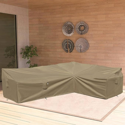 Heavy Duty Outdoor Sectional Sofa Cover, 115"X83" L-Shaped Waterproof 600D Patio Couch Cover, Lawn Patio Furniture Covers (Desert Khaki, L-Shaped-Right Facing-115 x83)