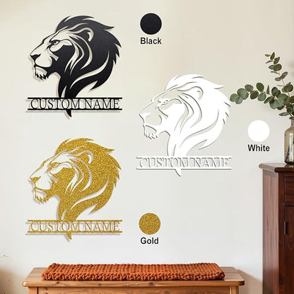 Personalized Metal Lion Name Sign – Custom Wall Art with Majestic Animal Design, Durable Outdoor & Indoor Home Decor – Unique Housewarming & Wedding Gift for Couples, Families, and Friends Style3