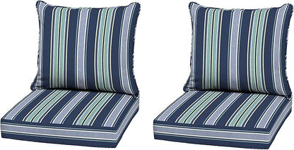 Arden Outdoor Deep Seat Cushion Set (2-Pack), 22 in x 24 in, Weather-Proof, Rain-Proof, Fade Resistant Patio Cushion for Chair, Sofa, and Couch Sapphire Aurora Blue Stripe