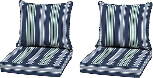 Arden Outdoor Deep Seat Cushion Set (2-Pack), 22 in x 24 in, Weather-Proof, Rain-Proof, Fade Resistant Patio Cushion for Chair, Sofa, and Couch Sapphire Aurora Blue Stripe