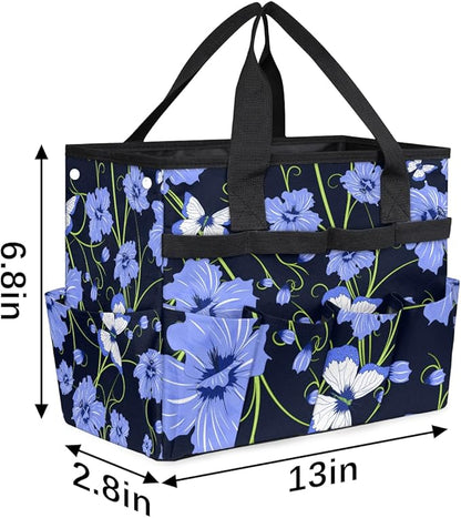 Garden Tote Bag with Pockets Flower Butterfly Gardening Bags for Tools Organizer Heavy Duty Storage Bag with Handle for Lawn Yard Casual