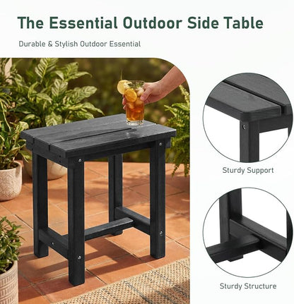 Furnimart Adirondack 16.5" Square Outdoor Side Table, Extra-Thick HDPE Weather-Resistant Small Patio Table, Black Outdoor End Table for Garden Balcony Yard Deck Poolside(Black)