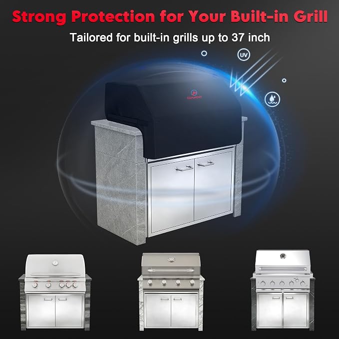 Comnova Built-in Grill Cover 37 Inch - 600D Island BBQ Grill Top Covers Heavy Duty & Waterproof, Premium Built in Barbecue Cover for Char-Broil, Napoleon, Weber, Bull and More - 37 x 27 x 24 Inch
