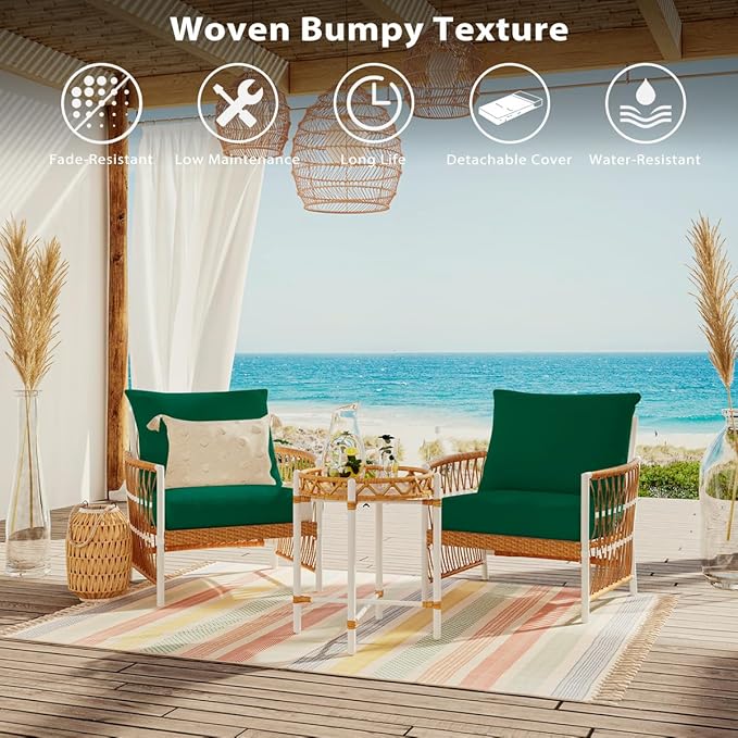 Sundale Outdoor Olefin Deep Seat Cushion Set of 2, Patio Chair Cushion and Pillow, Water-Resistant Sectional Sofa Pad with Straps Dark Green, 24 x 24 x 4 Inches