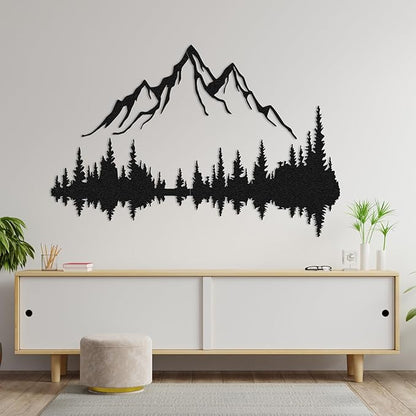 Mountain Lake Forest Large Metal Wall Art Black Minimalist Nature Silhouette Wall Decor Outdoor Landscape Wall Sculpture for Living Room, Bedroom, Kitchen or Office (Black, 24W'' x 16L'', Unframed)