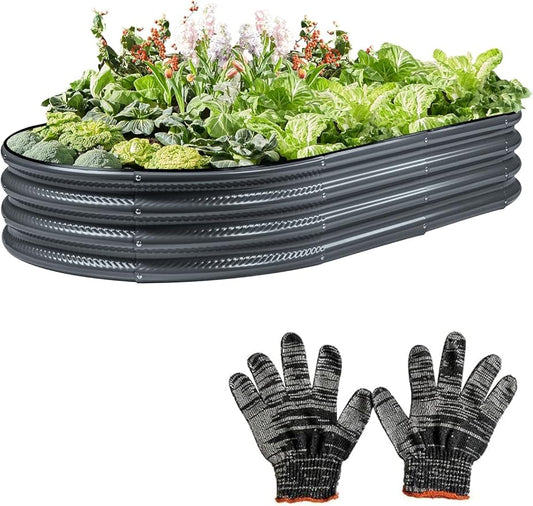 8×4×1 ft Large Grey Raised Garden Bed for Outdoor, Easy Assembly & Rust-Resistant Galvanized Planter Box for Vegetables, Flowers & Herbs
