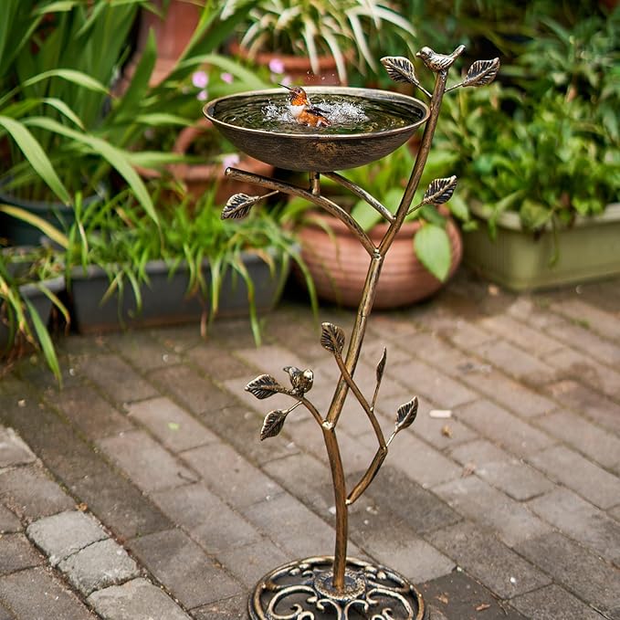 Diam 11.4" W x 31" H Cast Iron Pedestal Bird Bath, Bird Baths for Outdoors,Vintage Metal Bird Bath Garden Yard Decoration