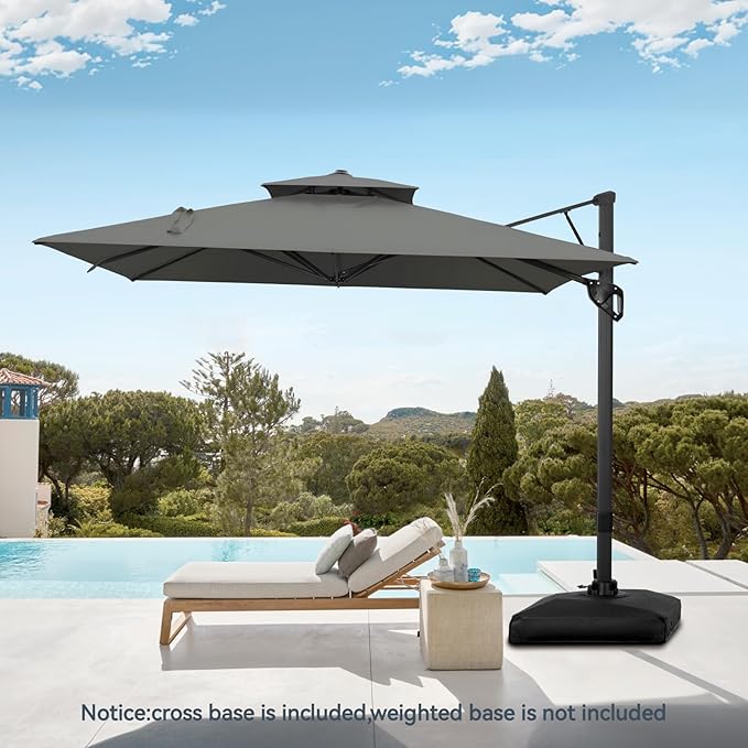 GREEN PARTY 10x13 ft Cantilever Patio Umbrella, Rectangle Offset Outdoor Umbrellas with 360° Rotation, 5-Year-Non-Fading Hanging Pool Umbrella for Garden Deck Poolside - Grey