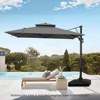 GREEN PARTY 10x13 ft Cantilever Patio Umbrella, Rectangle Offset Outdoor Umbrellas with 360° Rotation, 5-Year-Non-Fading Hanging Pool Umbrella for Garden Deck Poolside - Grey