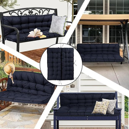 Porch Swing Cushion Three Seat, Waterproof Swing Cushions Replacement with Backrest, Outdoor Garden Furniture Patio 4" Thickened Cushions with Ties (Navy Blue, 40 x 55in)