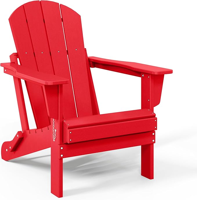 WestinTrends Malibu 4-Piece Set Outdoor Folding Poly Adirondack Chair, Red