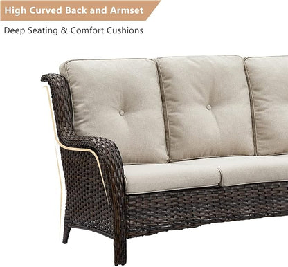 HUMMUH Outdoor Furniture 4 Pieces Patio Furniture Set Wicker Outdoor Sectional Sofa with 2 Patio Chairs,Coffee Table(Grey/Grey)
