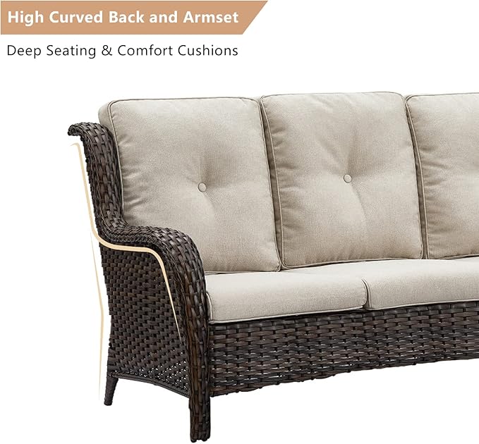 HUMMUH Patio Furniture Set 7 Pieces Wicker Outdoor Sectional Sofa with Swivel Rocker Chairs,Coffee Side Table,Outdoor Ottomans for Patio
