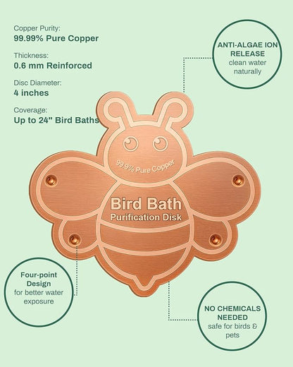 Bird Bath Purification Disk Pure Copper Outside Winter Solar Power Birdbath Outdoor Winter Backyard Humming Feeder Cage Dispenser Heater Bowl Pedestal Fountain Cleaner Garden Women Gift Bee