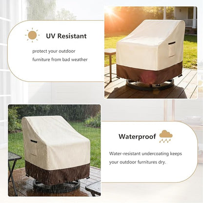 Patio Chair Covers 2 Pack, 33W x 35D x 38.5H inches, 600D Heavy Duty Waterproof Outdoor Furniture Cover, Patio Furniture Covers for Lawn/Garden Chiars, Beige & Brown